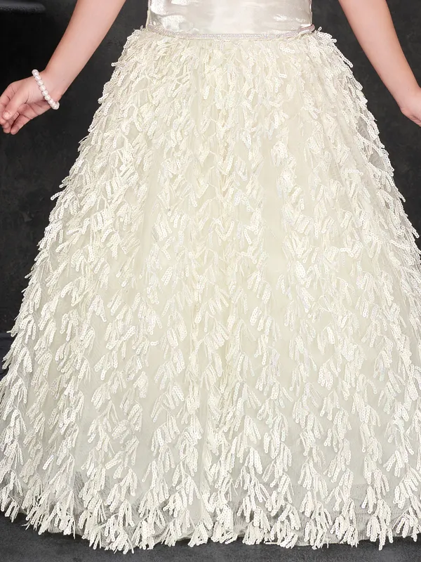 Cream net gown for girls with sequins work