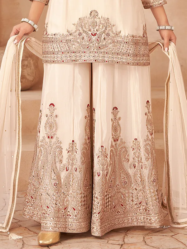 Cream pakistani silk palazzo suit for women