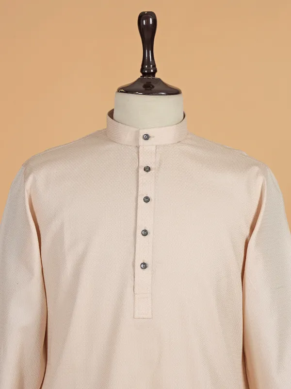 Cream plain kurta suit in cotton