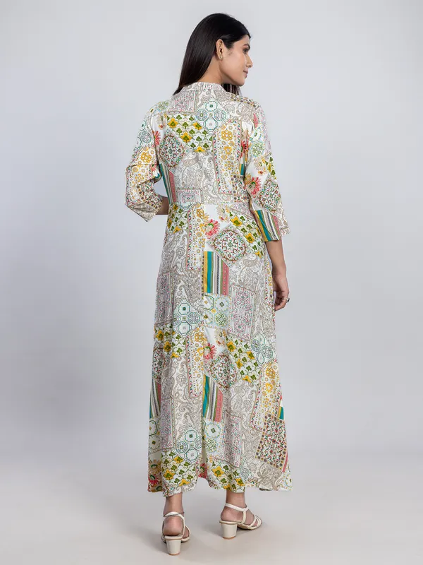 Cream printed cotton casual wear kurti with print