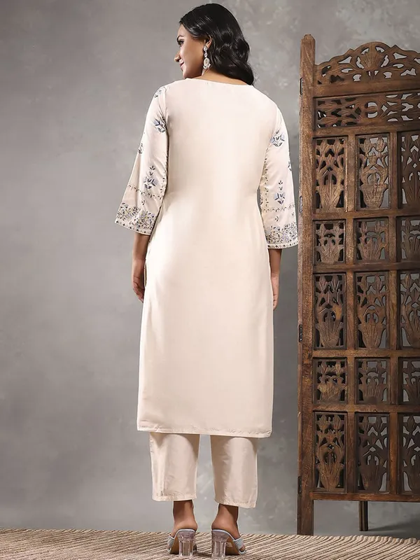Cream printed cotton silk kurti set for women festive wear