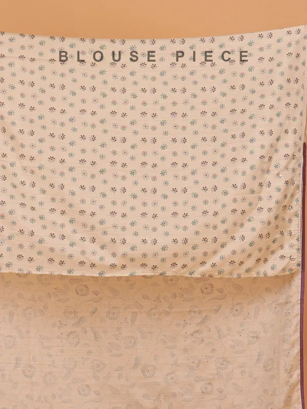 Cream printed cotton silk saree for women