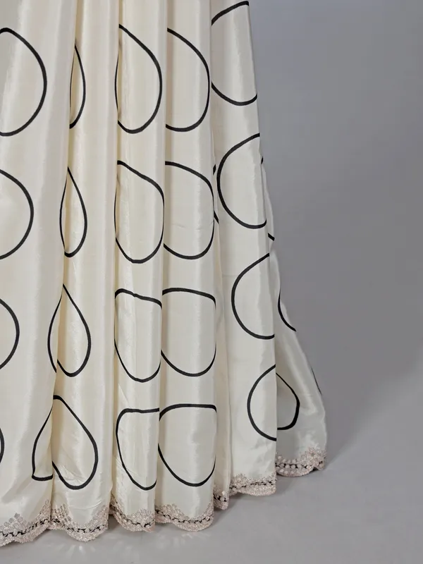 Cream printed crepe silk party wear saree