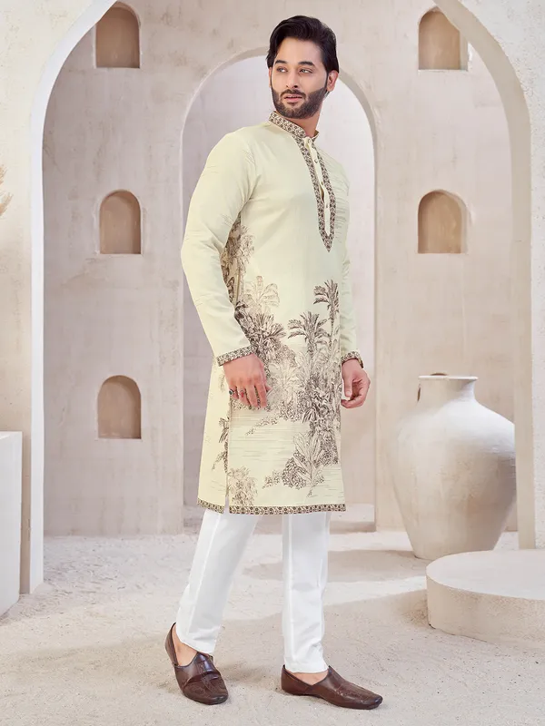 Cream printed festive wear kurta suit