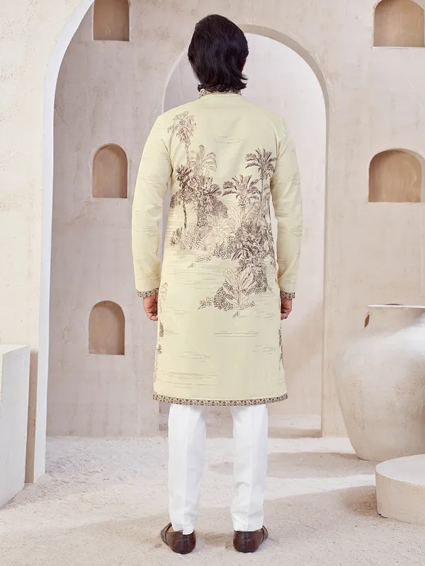 Cream printed festive wear kurta suit