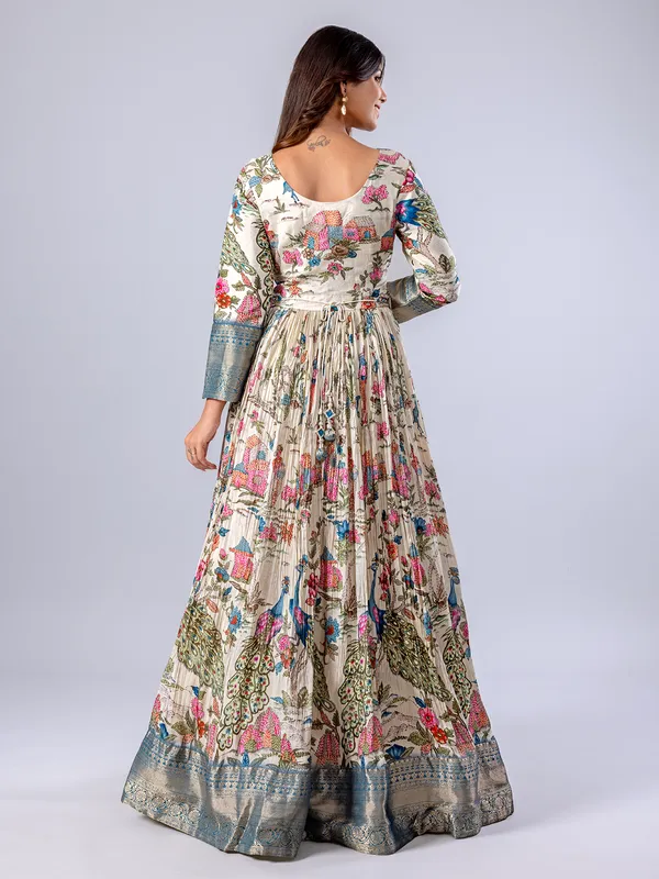 Cream printed floor length anarkali suit