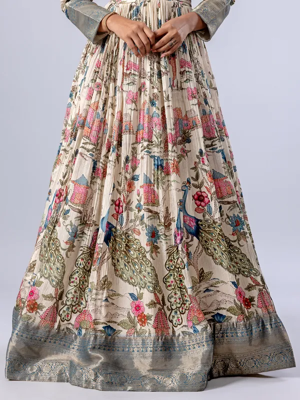 Cream printed floor length anarkali suit