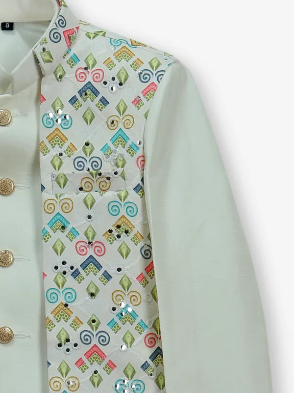 Cream printed indo-western set for boys