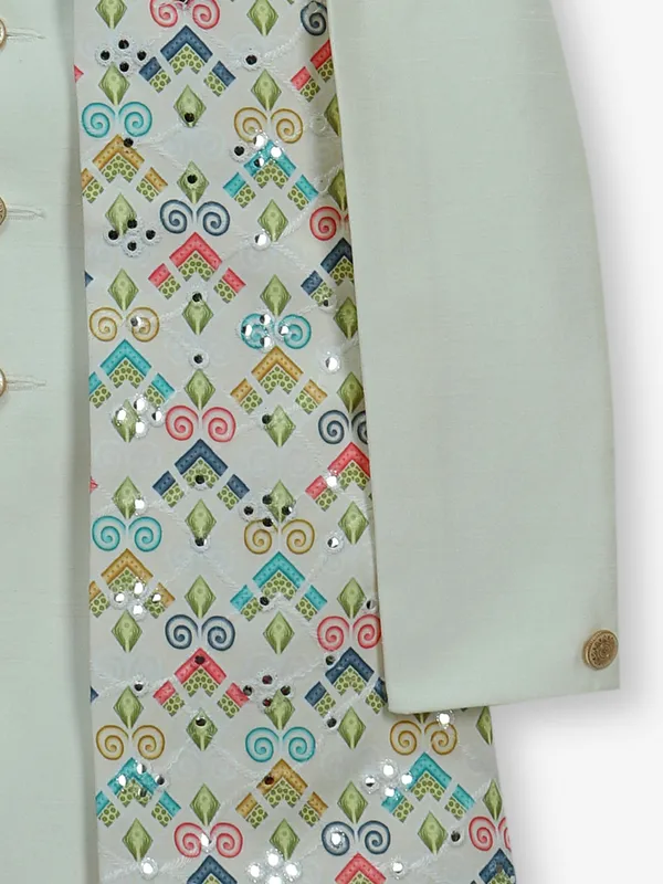 Cream printed indo-western set for boys