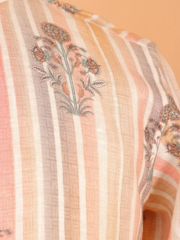 Cream printed kurta for men