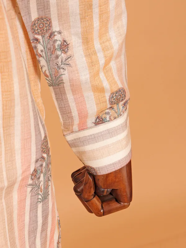 Cream printed kurta for men