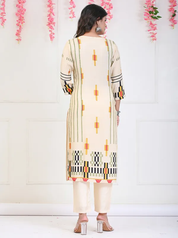 Cream printed kurti set in cotton