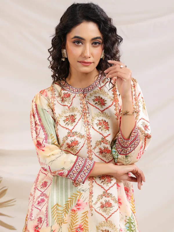 Cream printed linen co-ord set for women