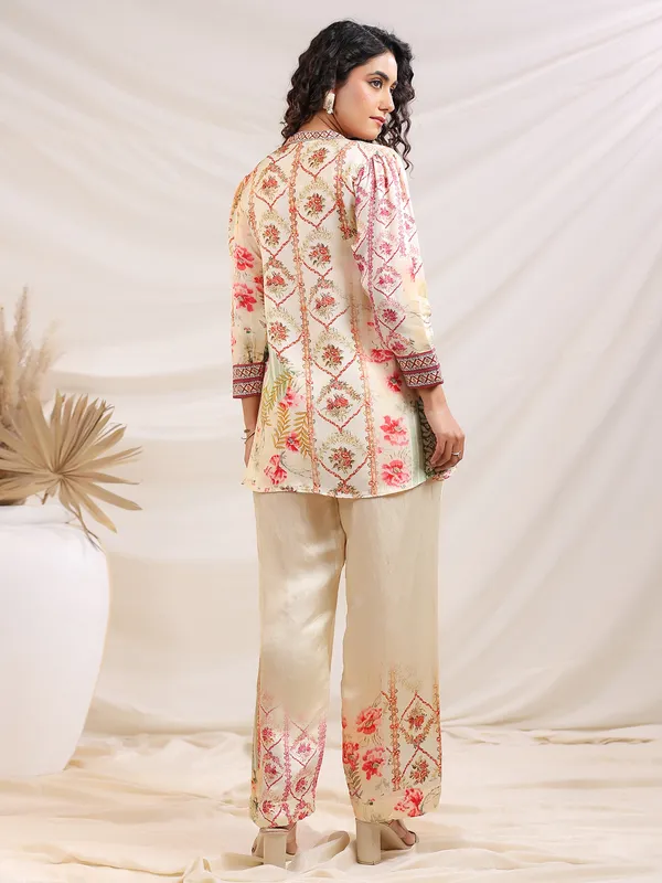Cream printed linen co-ord set for women