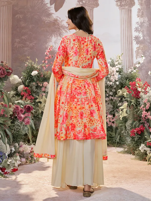 Cream printed salwar suit for women