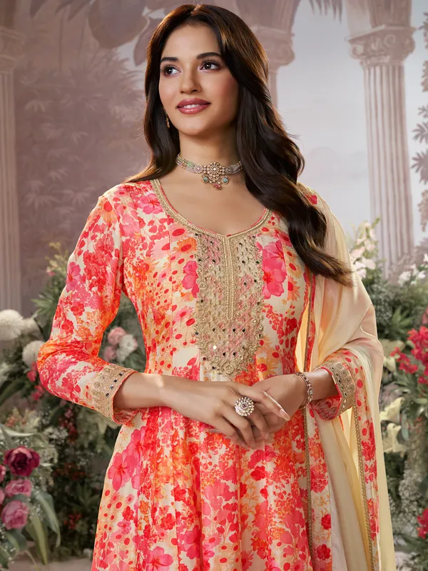 Cream printed salwar suit for women