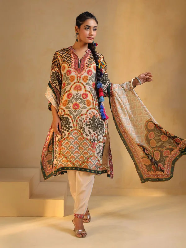 Cream printed salwar suit with duapatta
