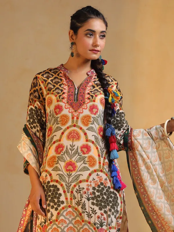 Cream printed salwar suit with duapatta