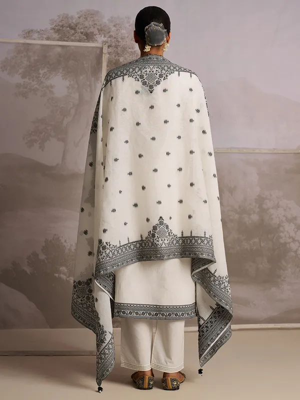Cream printed silk kurti set for festive