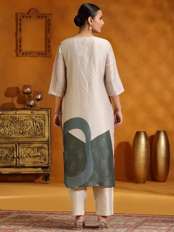 Cream printed silk kurti set for festive wear