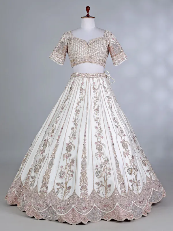 Cream raw silk sweetheart lehenga choli for women