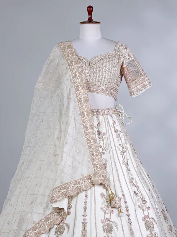 Cream raw silk sweetheart lehenga choli for women