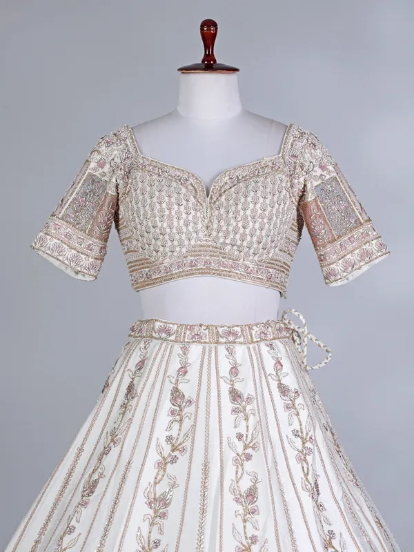 Cream raw silk sweetheart lehenga choli for women