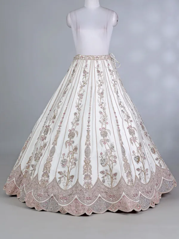 Cream raw silk sweetheart lehenga choli for women