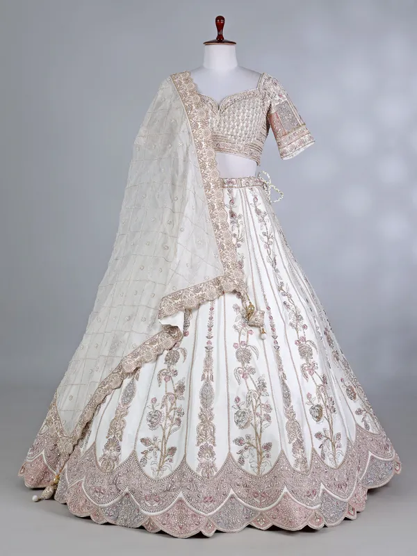 Cream raw silk sweetheart lehenga choli for women