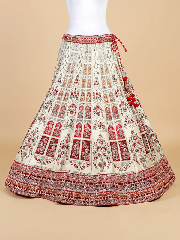 Cream raw silk unstitched lehenga choli