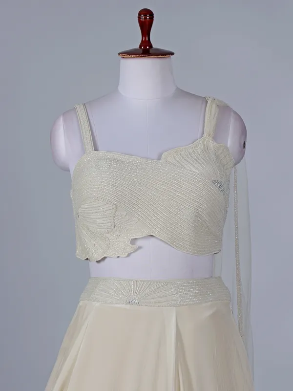 Cream reception wear silk lehenga choli