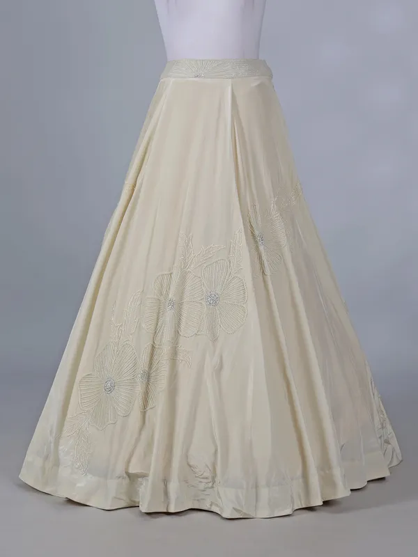 Cream reception wear silk lehenga choli