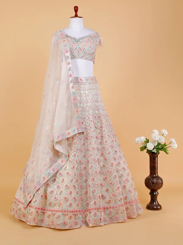 Cream rich organza lehenga choli for wedding