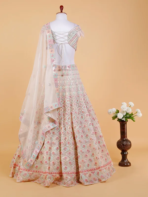 Cream rich organza lehenga choli for wedding