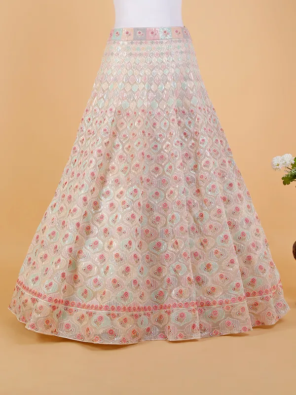 Cream rich organza lehenga choli for wedding