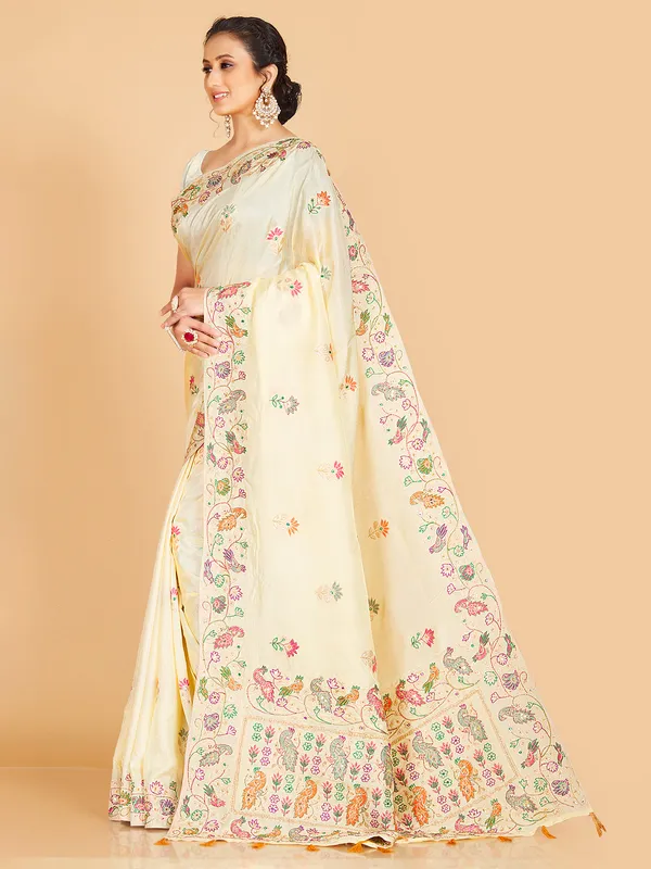 Cream rich silk saree for wedding