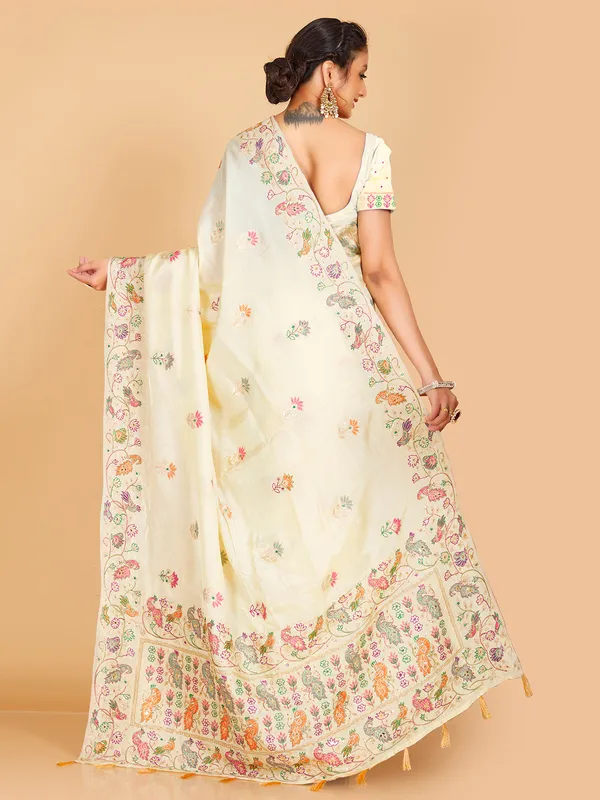 Cream rich silk saree for wedding