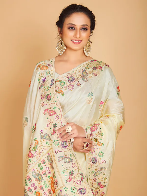 Cream rich silk saree for wedding
