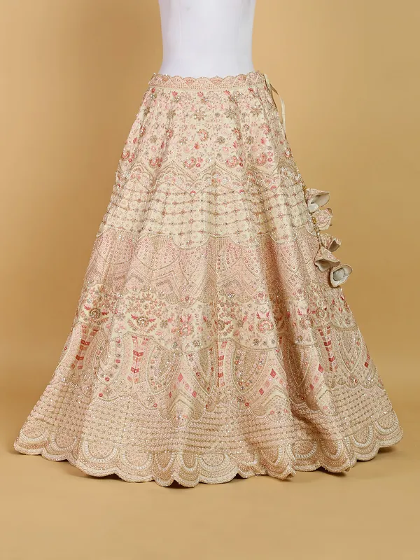 Cream rich unstitched lehenga choli in raw silk