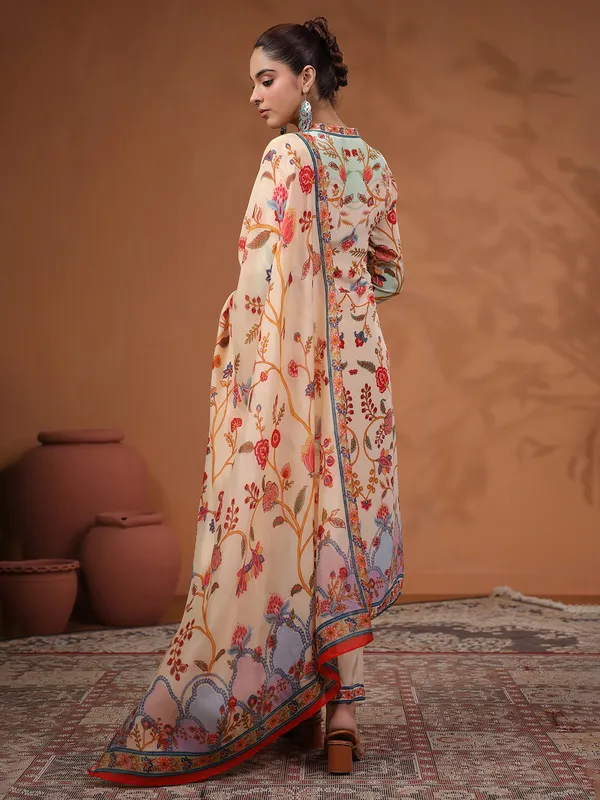 Cream satin kurti set for festive
