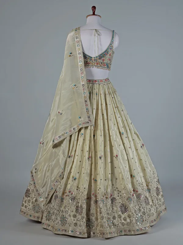 Cream satin silk lehenga choli set