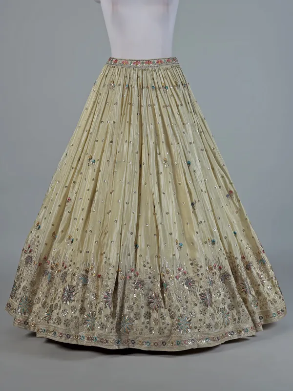 Cream satin silk lehenga choli set