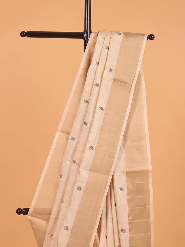 Cream semi cotton silk printed saree