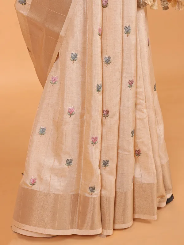 Cream semi cotton silk printed saree