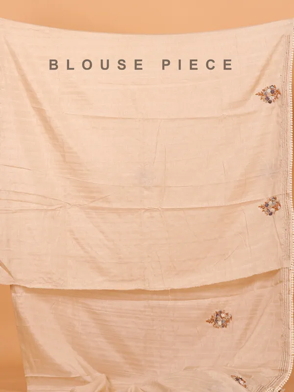 Cream semi cotton silk saree for festive wear