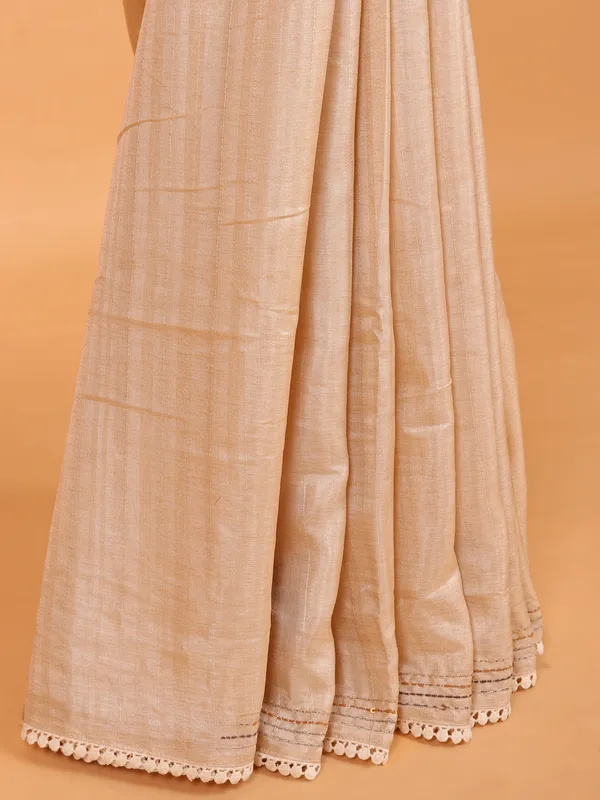 Cream semi cotton silk saree for festive wear