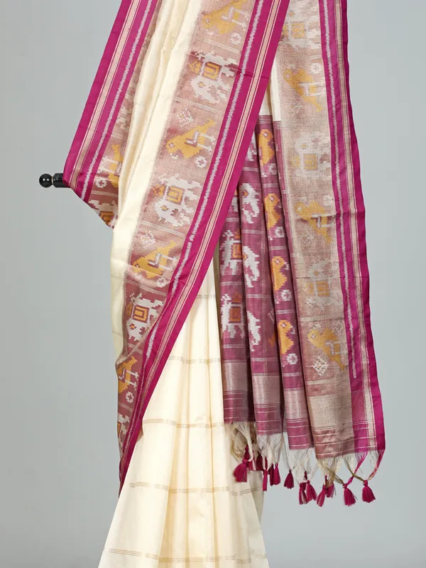 Cream semi cotton silk zari weaving saree