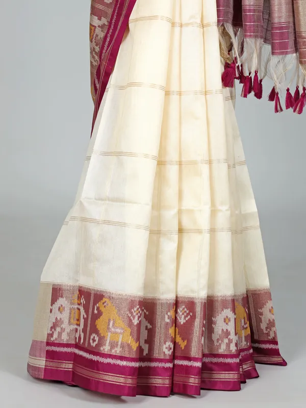 Cream semi cotton silk zari weaving saree