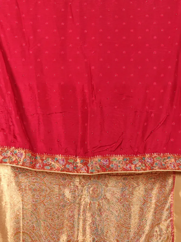 Cream semi pashmina printed saree for wedding