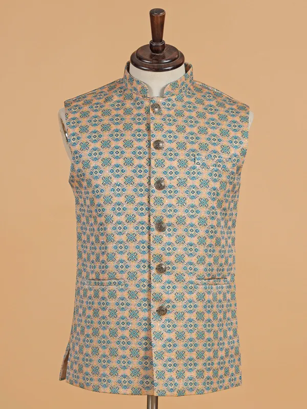 Cream sequins worked cotton silk waistcoat